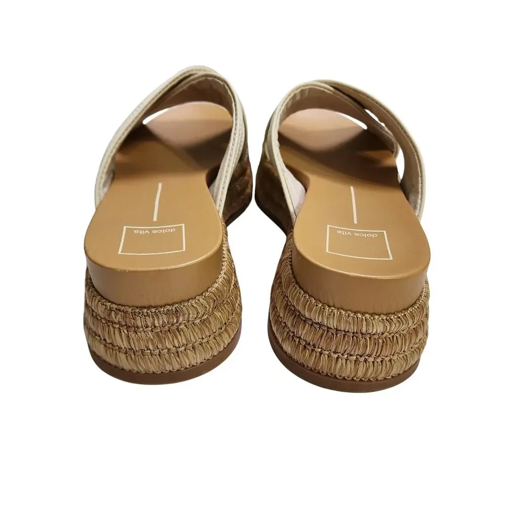 Dolce Vita Womens‎ Weslee Sandals Size 10 Ivory Raffia Platform Slip On Slides